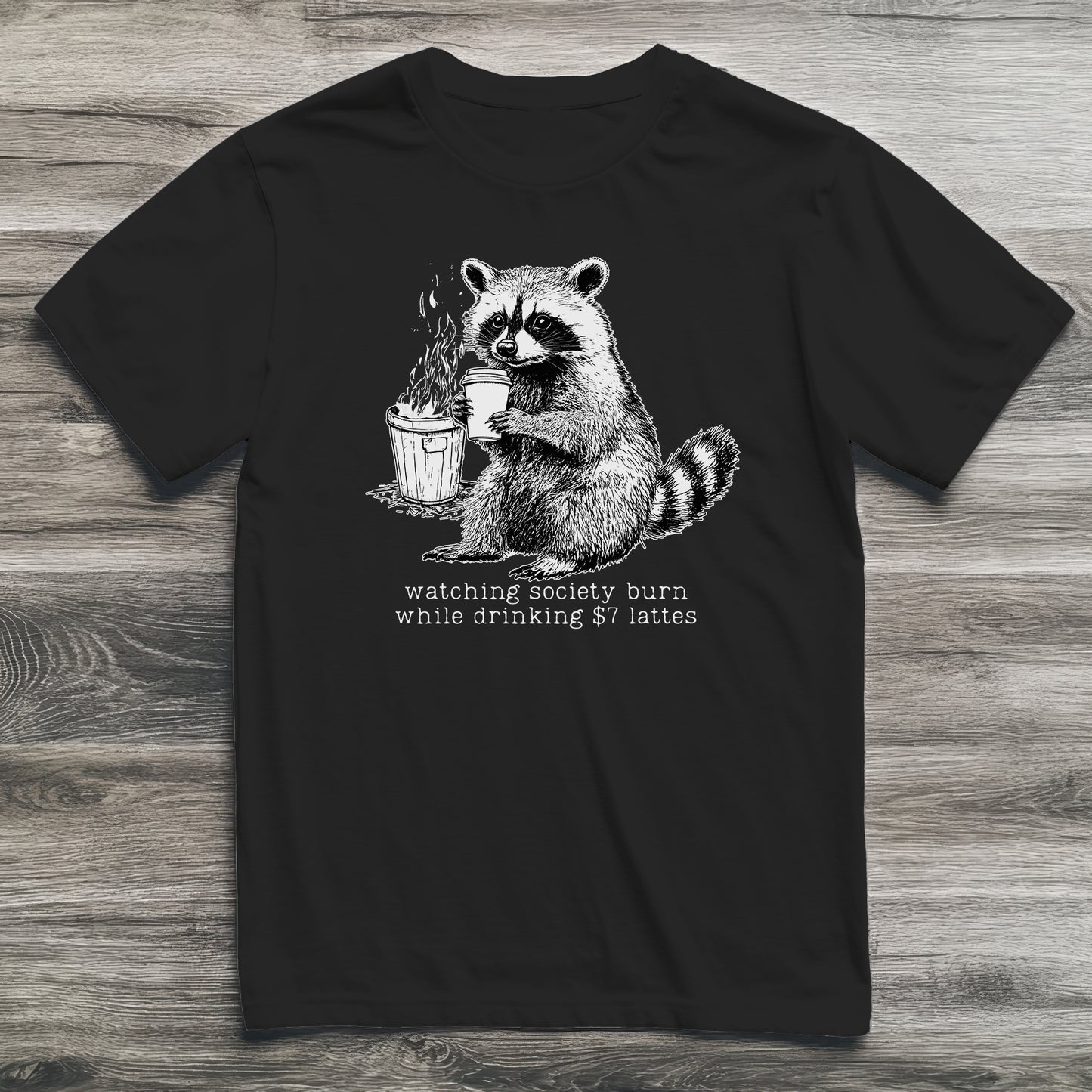 Society Burning Latte Raccoon T-Shirt