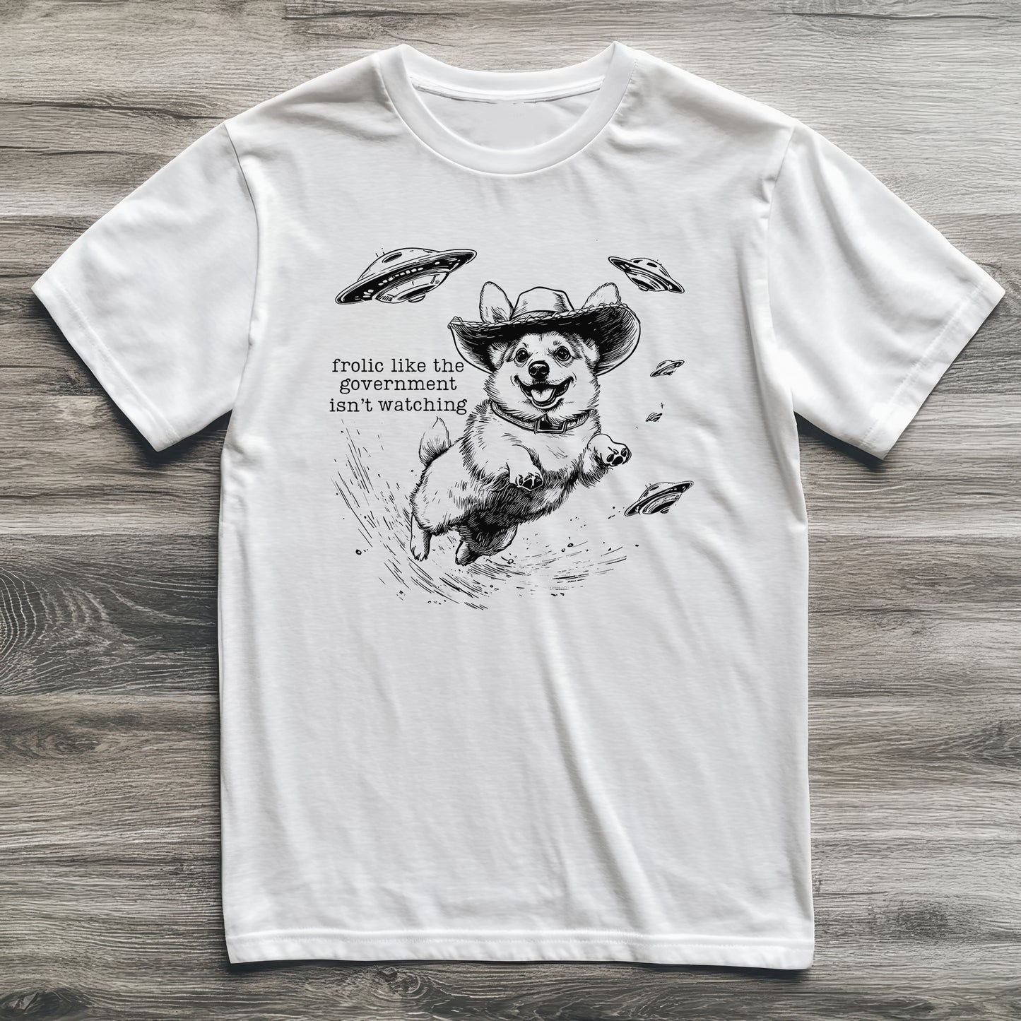 Frolic With Aliens Corgi T-Shirt