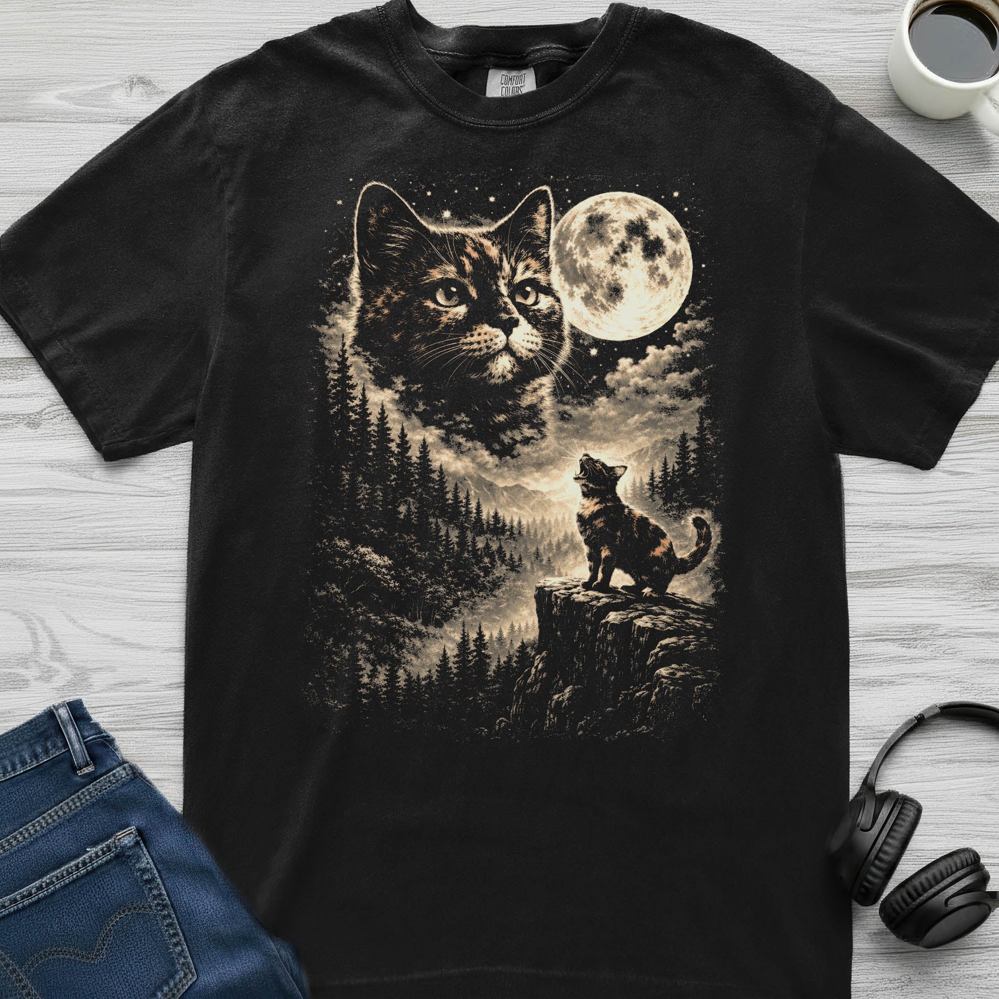 Tortoiseshell Cat Moon T-Shirt
