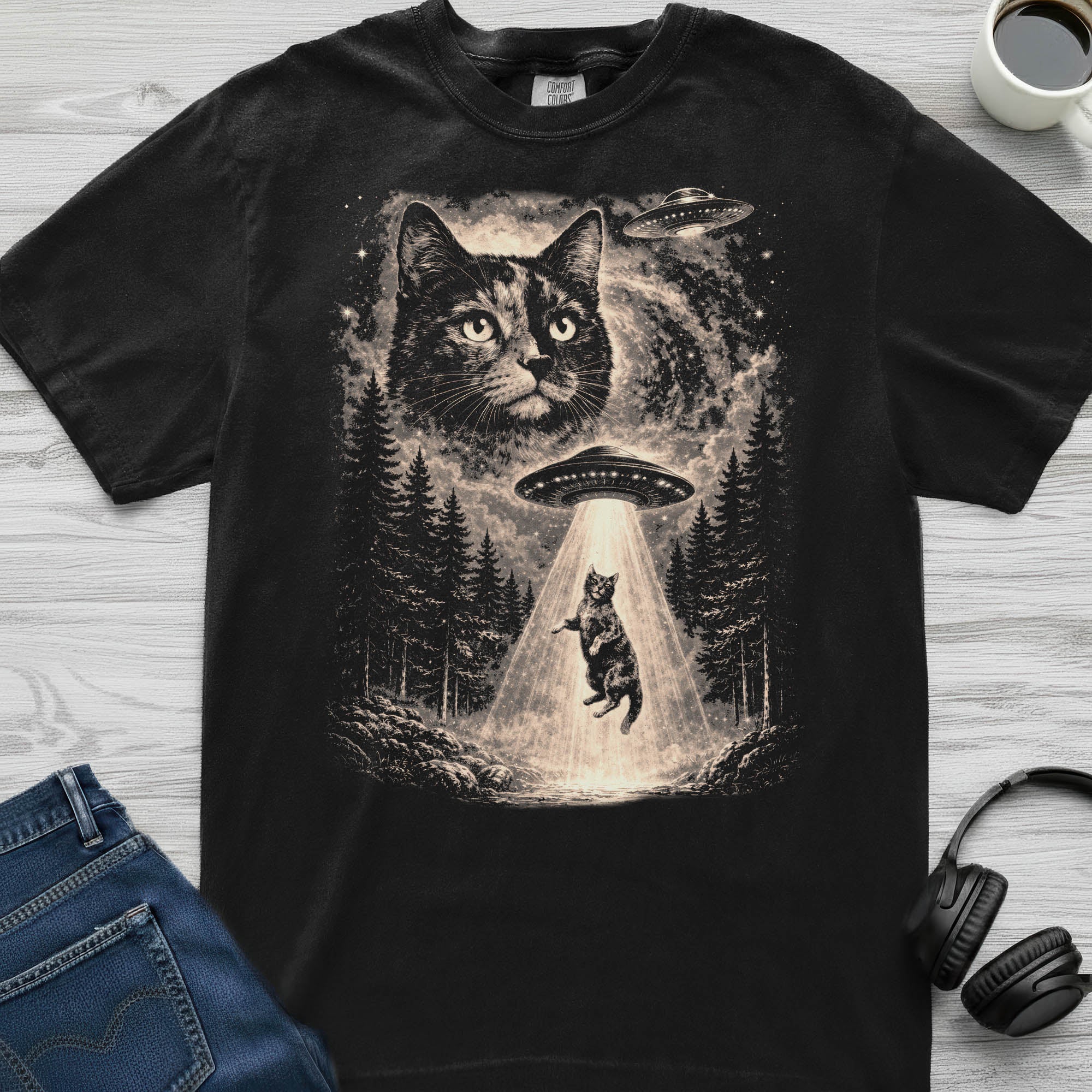 Tortoiseshell Cat UFO T-Shirt