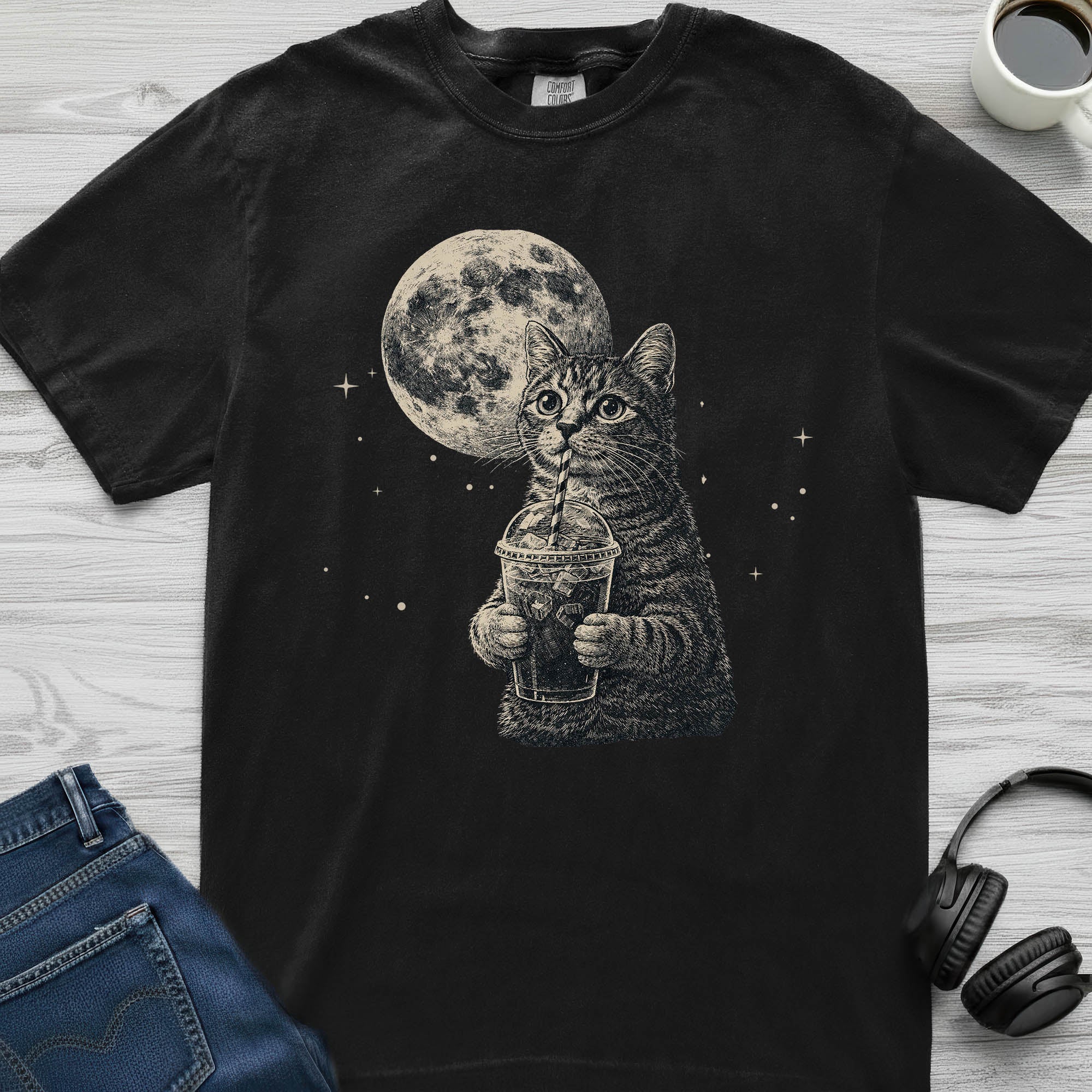 Iced Coffee Moon Cat T-Shirt