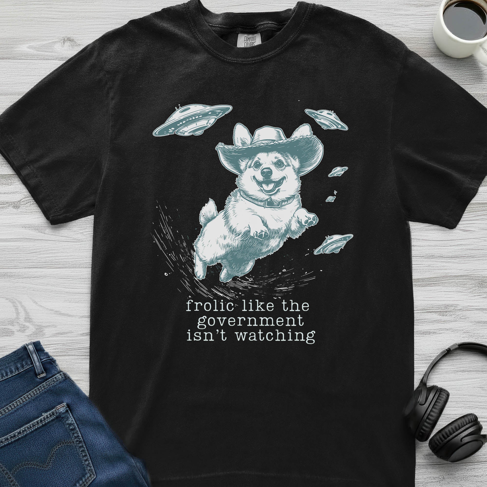 Cowboy Alien Corgi T-Shirt