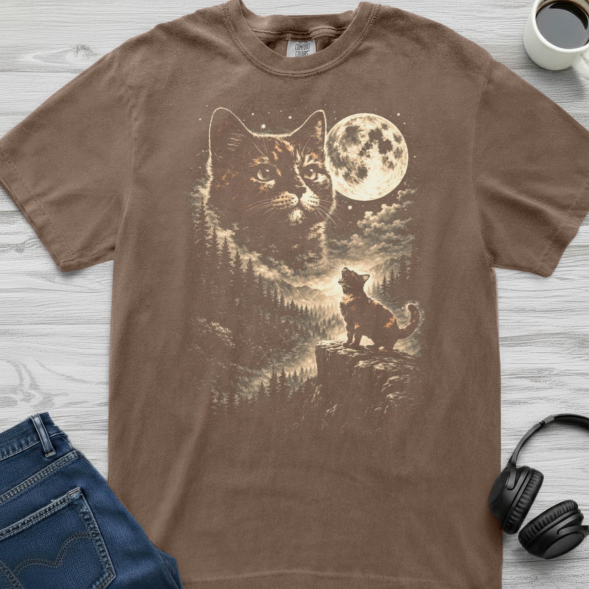 Tortoiseshell Cat Moon T-Shirt