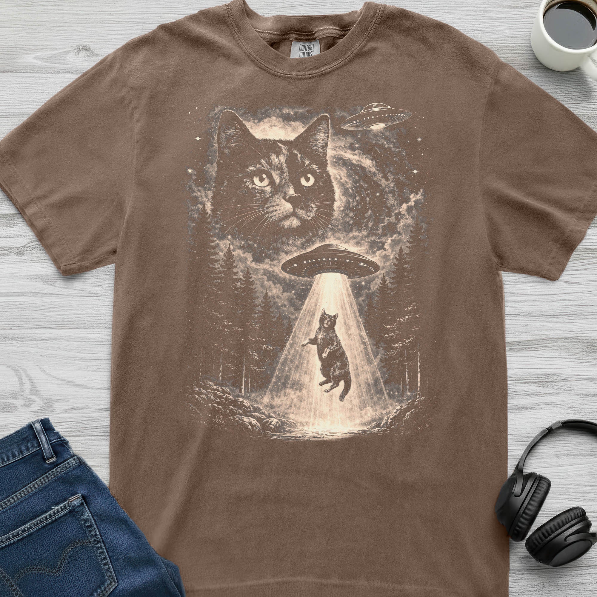 Tortoiseshell Cat UFO T-Shirt