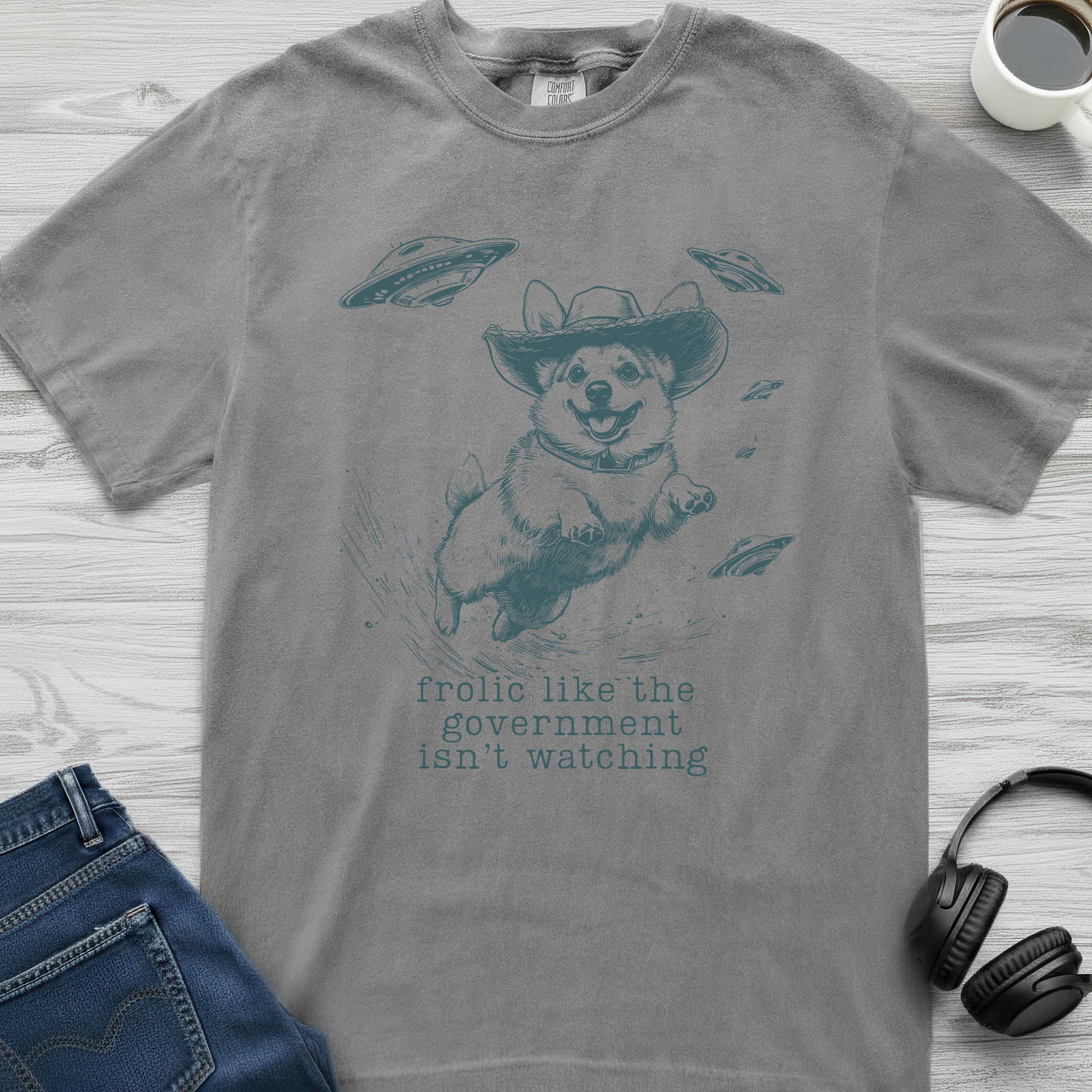 Cowboy Alien Corgi T-Shirt