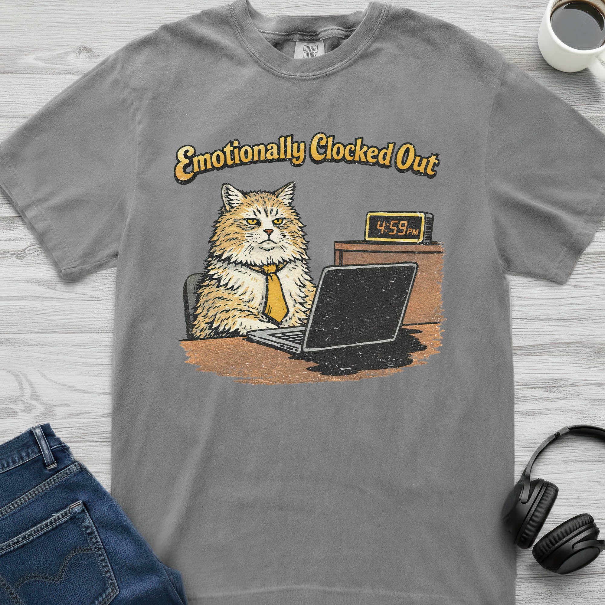 Emotionally Clocked Out Cat T-Shirt