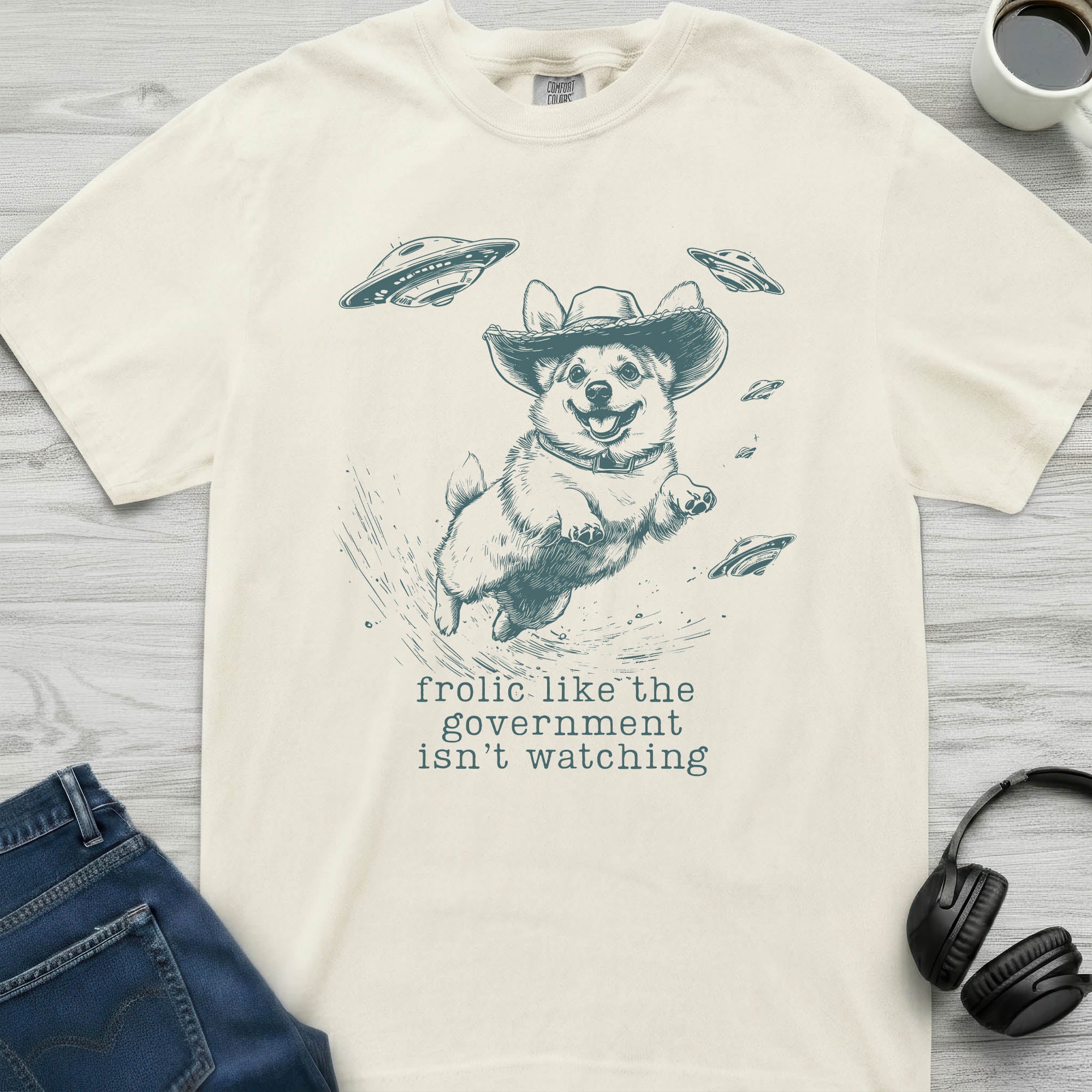 Cowboy Alien Corgi T-Shirt