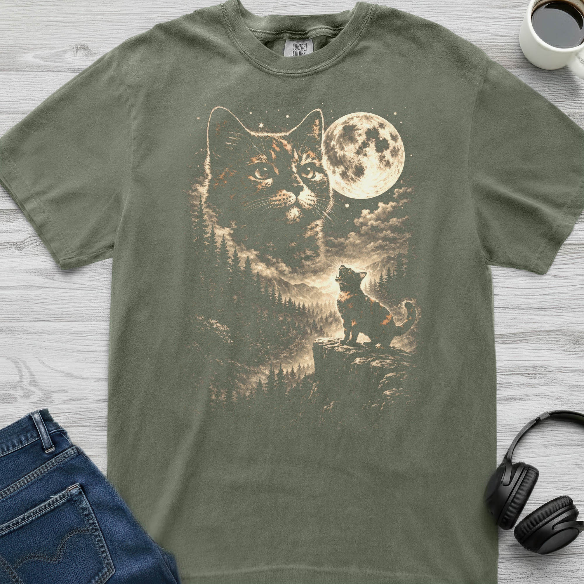 Tortoiseshell Cat Moon T-Shirt