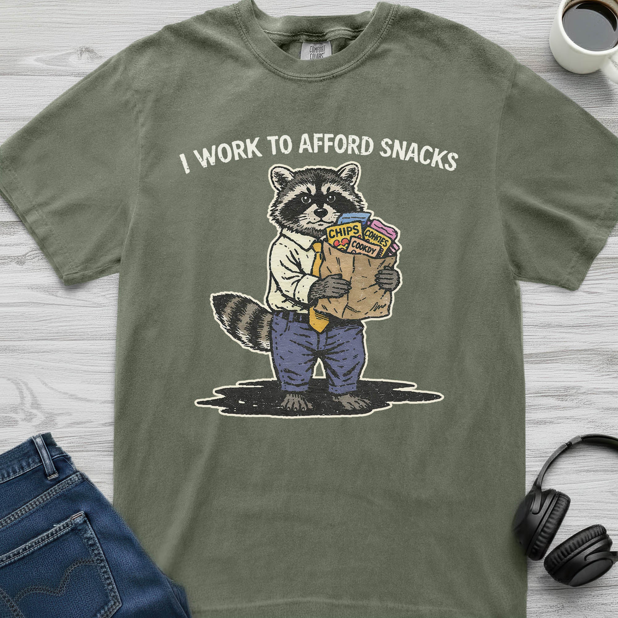 Work To Afford Snacks Raccoon T-Shirt