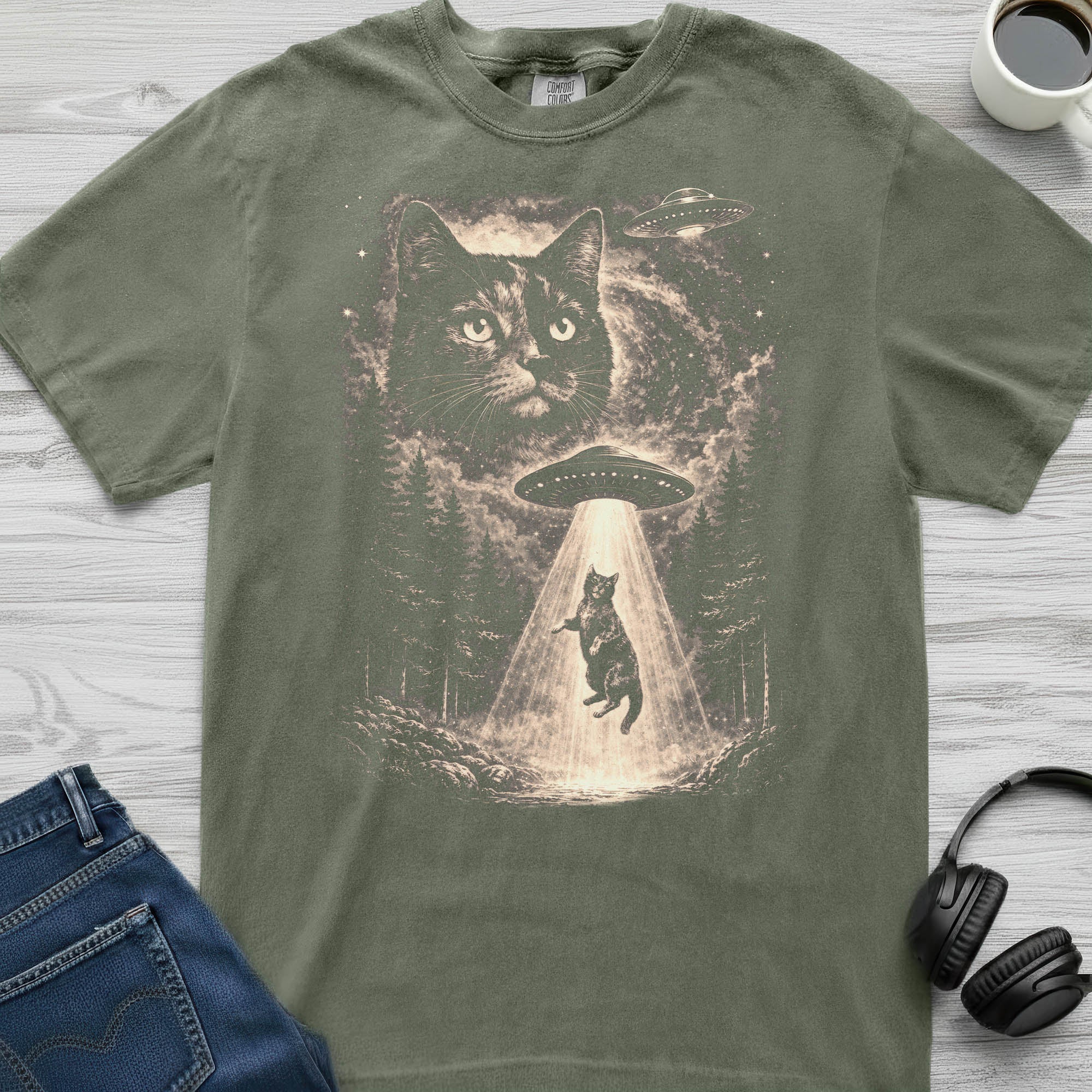 Tortoiseshell Cat UFO T-Shirt