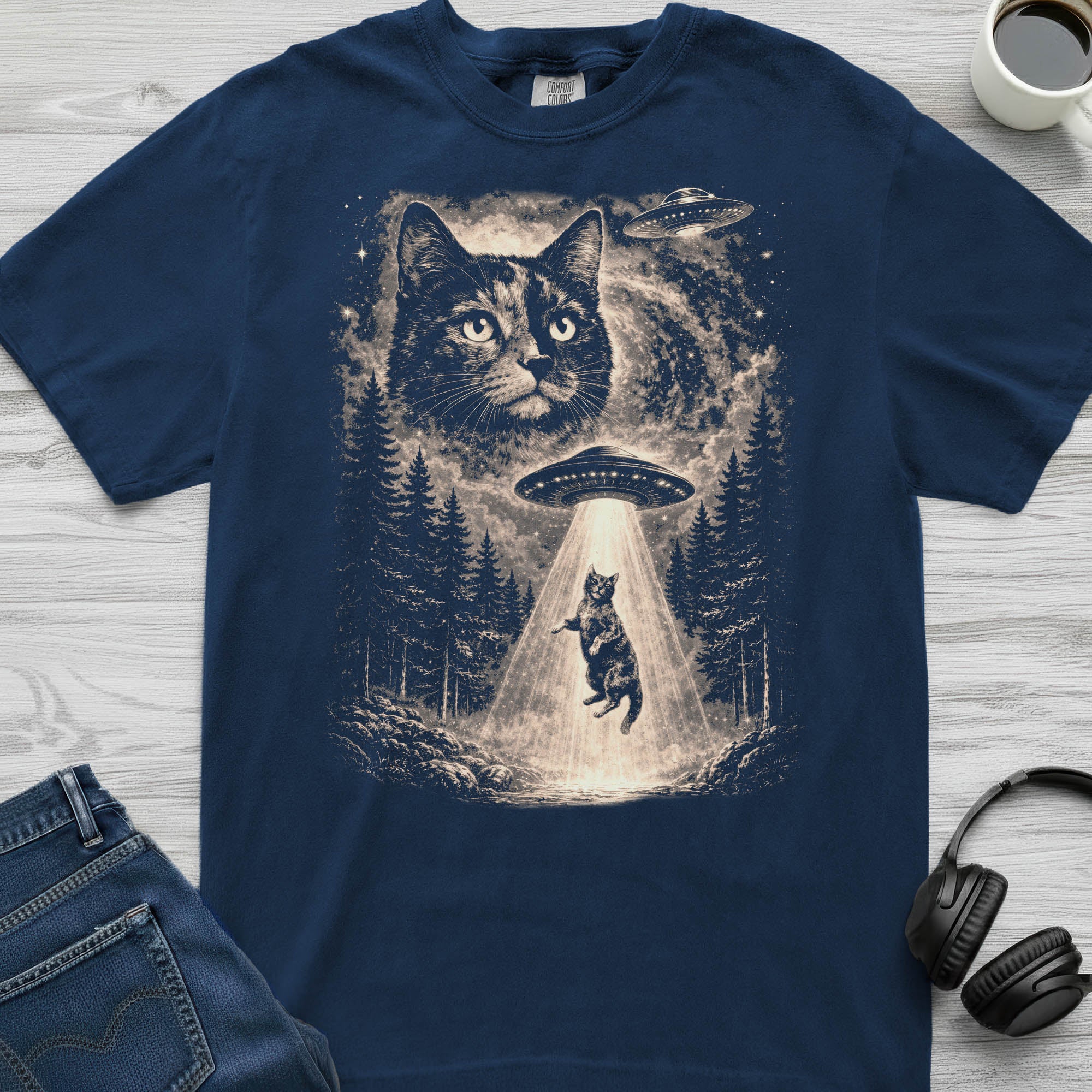 Tortoiseshell Cat UFO T-Shirt