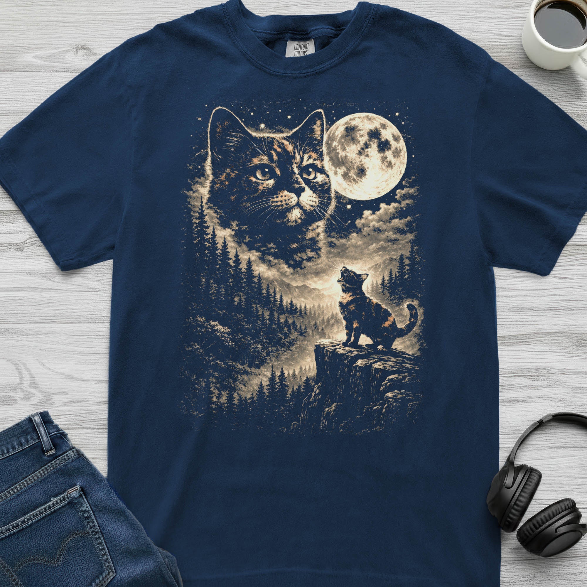 Tortoiseshell Cat Moon T-Shirt