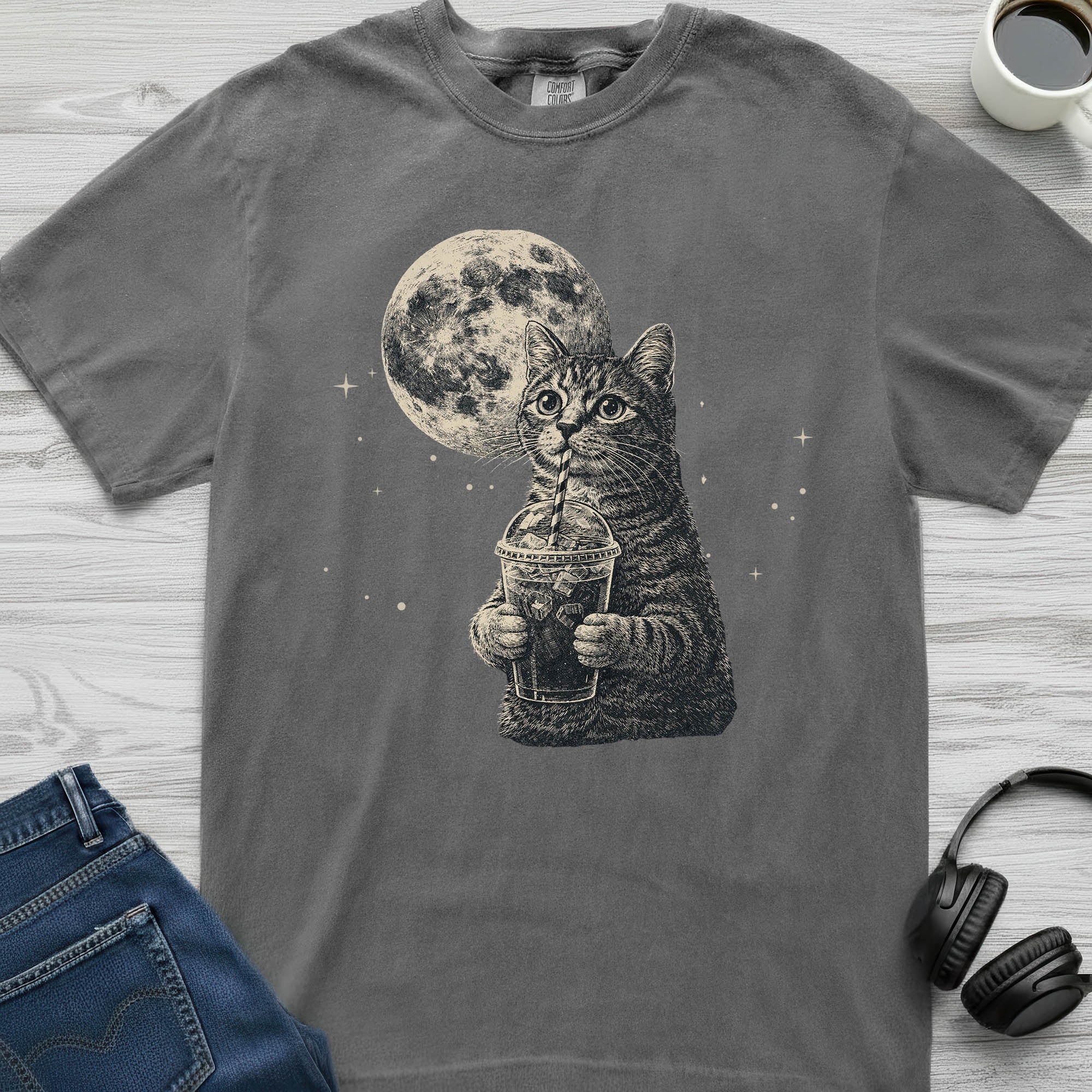 Iced Coffee Moon Cat T-Shirt