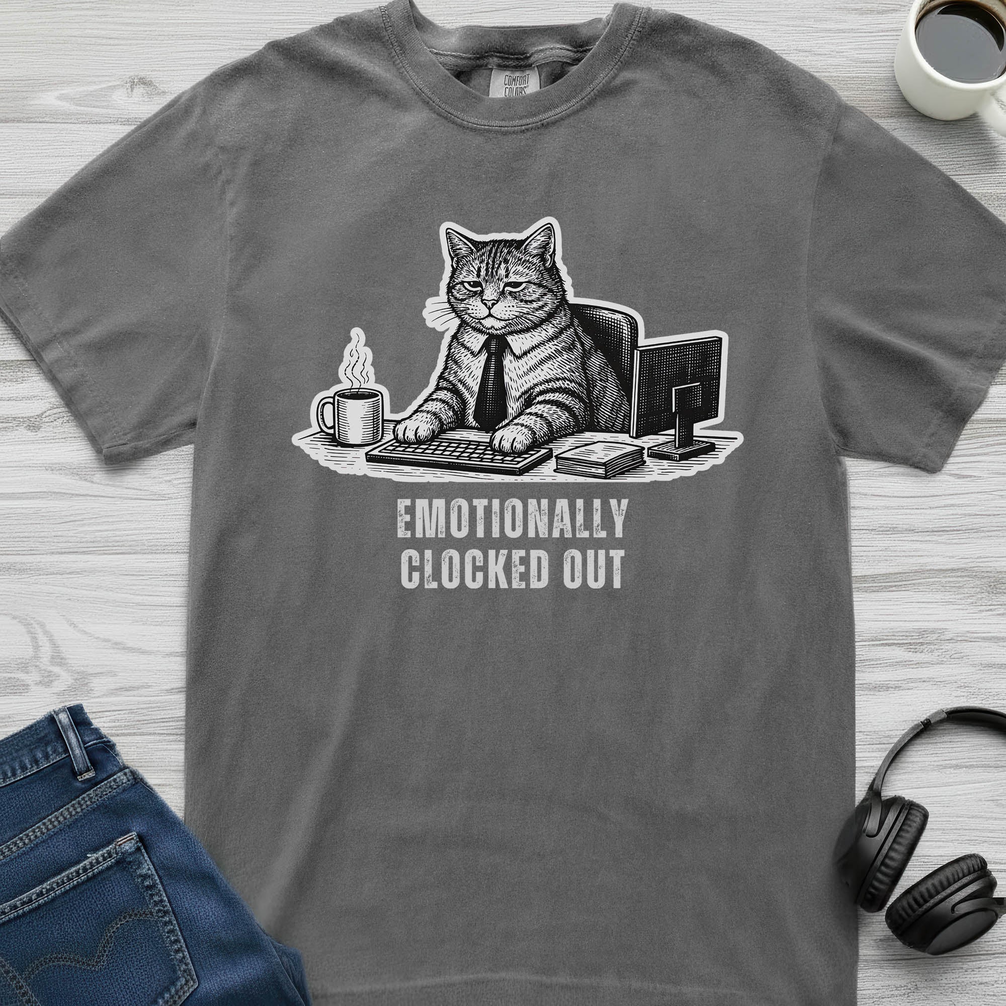 Emotionally Clocked Out Cat T-Shirt