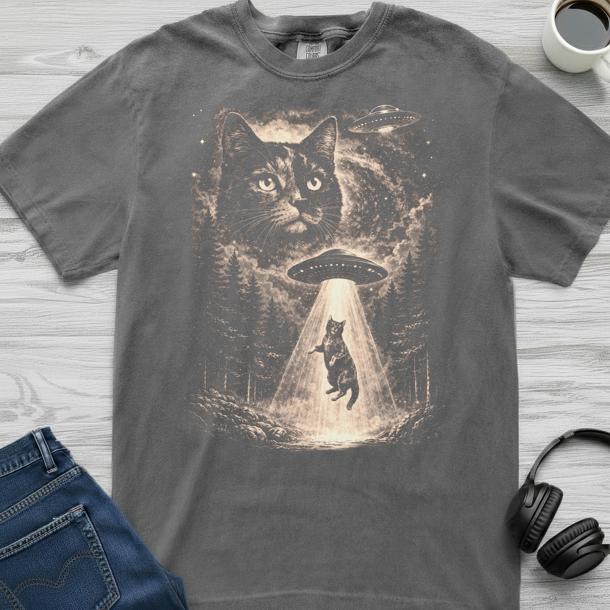Tortoiseshell Cat UFO T-Shirt