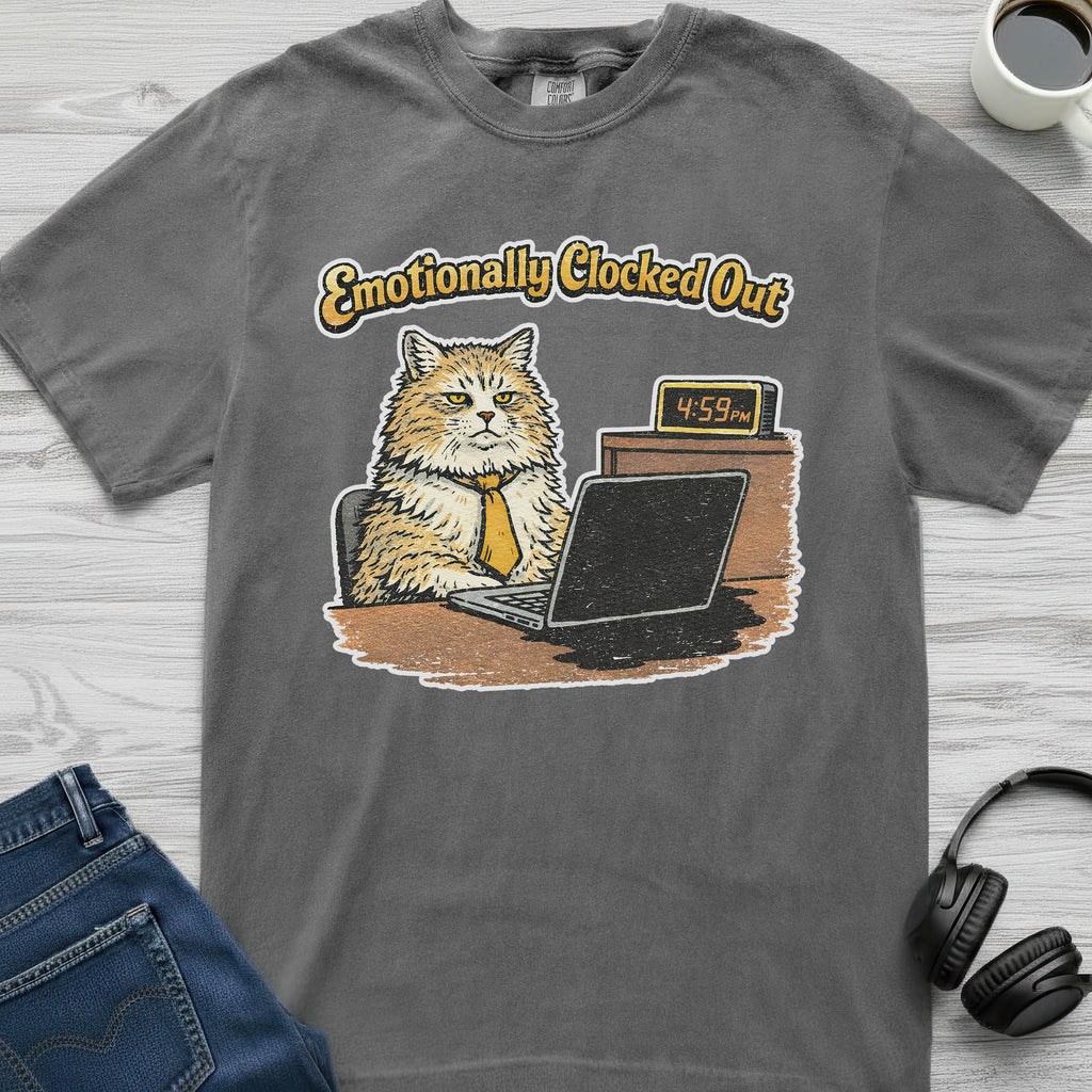 Emotionally Clocked Out Cat T-Shirt