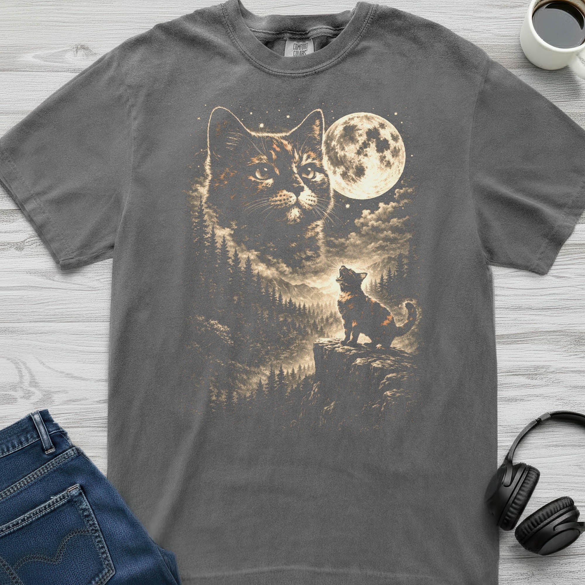 Tortoiseshell Cat Moon T-Shirt