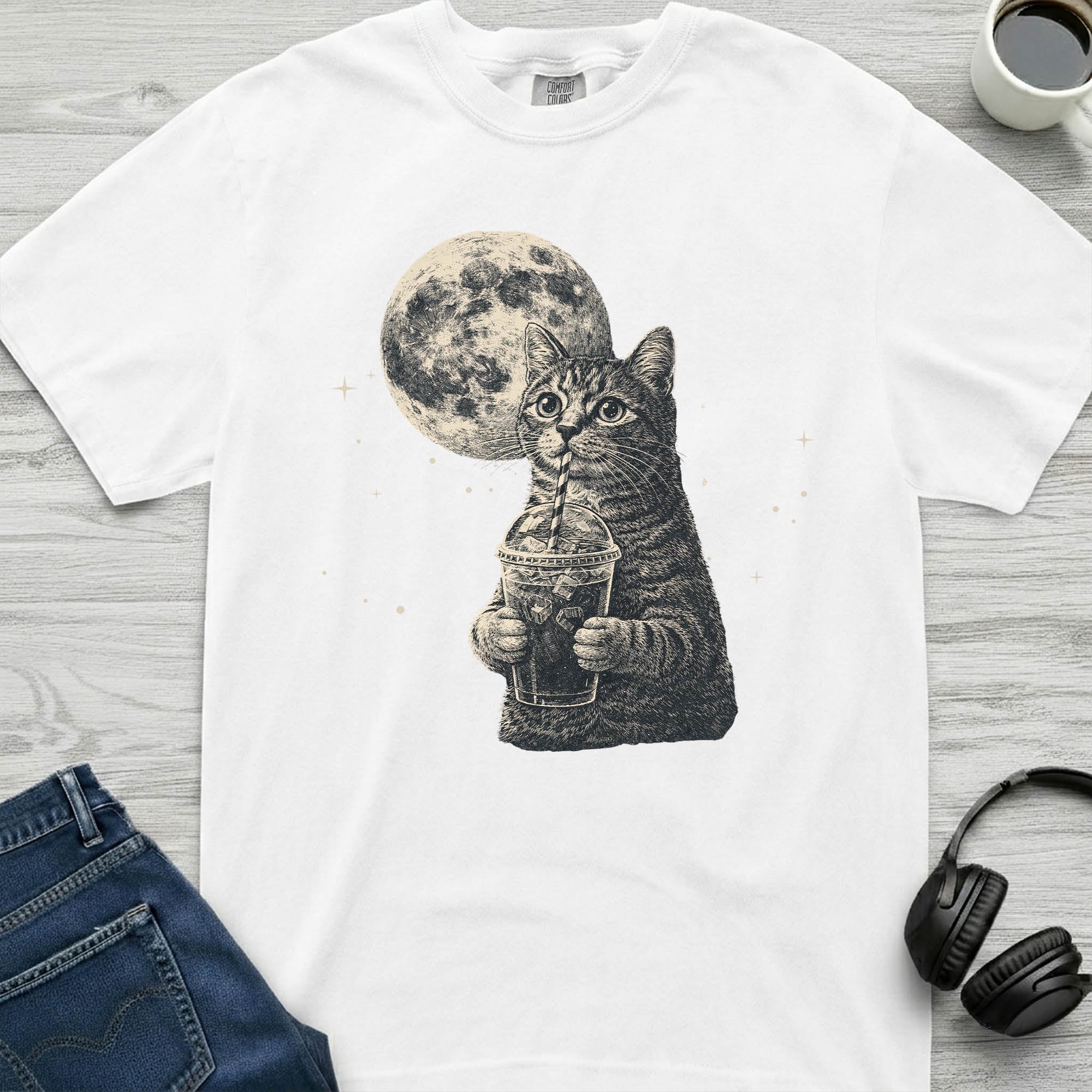 Iced Coffee Moon Cat T-Shirt